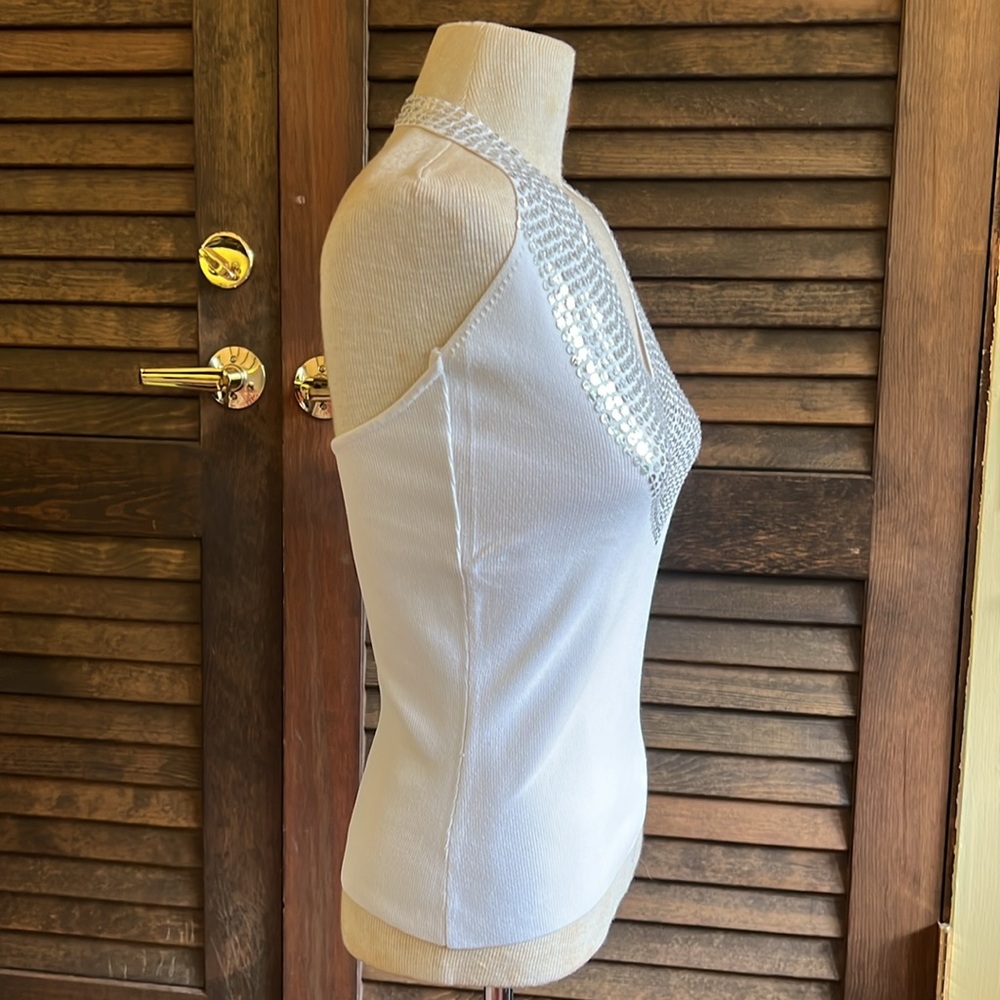 White Sequined Knit Halter Top - Picture 5 of 15